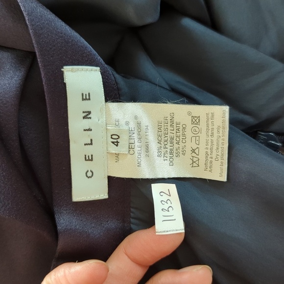 Celine Saint Waist Tie Open Back A Line Satin Dress Dark Gray Purple 40/8 classy - Picture 10 of 12